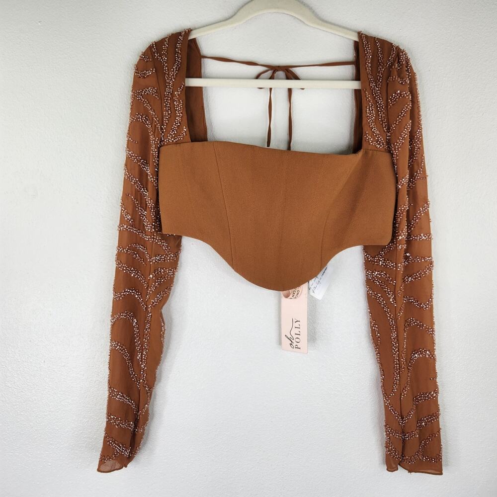 Oh Polly Batch Caramel Corset Cropped Top Beaded Embellished Women's Size 6